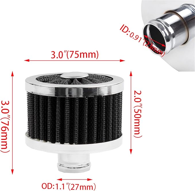 MUGE RACING 23mm Car Air Filter Universal Cold Air Intake Filter High Flow Vent Valve Cover Breather Filter (Black- 2 Pcs)