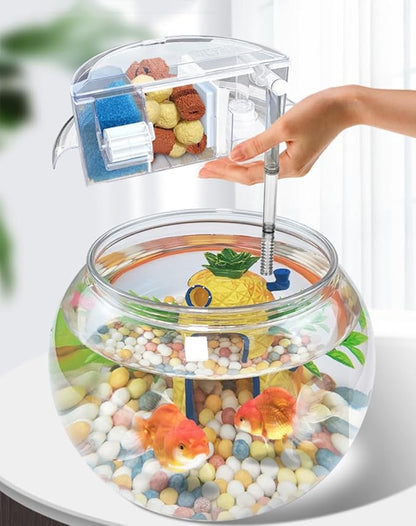 HIERYAN Circular Fish Tank Filter, Aquarium Hang on Filter, Small Fish Tank Filter with Biochemical Sponge, Suitable for a Circular Fish Tank with a Diameter of 5.35″ - 7″