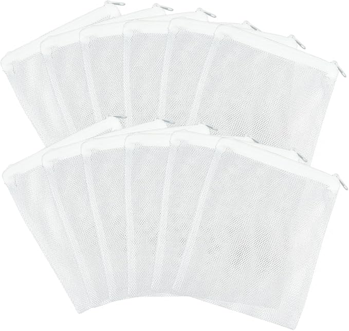 12 Pcs Fish Tanks Filter Media Bags, Aquarium Filter Media Bags with Zipper Reusable for Activated Carbon, Ceramic Rings, Bio Balls, Biological Filtration