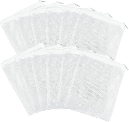 12 Pcs Fish Tanks Filter Media Bags, Aquarium Filter Media Bags with Zipper Reusable for Activated Carbon, Ceramic Rings, Bio Balls, Biological Filtration