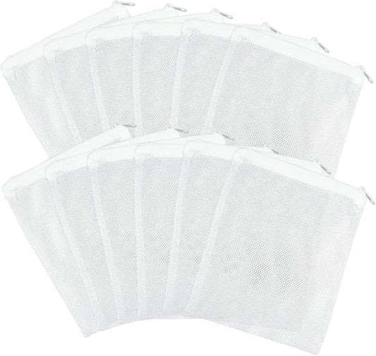 12 Pcs Fish Tanks Filter Media Bags, Aquarium Filter Media Bags with Zipper Reusable for Activated Carbon, Ceramic Rings, Bio Balls, Biological Filtration