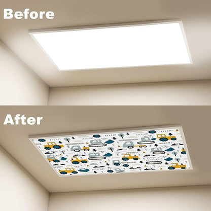 4 Pcs Fluorescent Light Covers for Ceiling Lights Construction Vehicle Excavators Trucks Mountains Decorative Magnets Light Filters for Office Home Classroom Must Haves 4’ x 2’