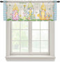 Easter Sheer Valances for Windows 42"x18", Light Filtering Kitchen Curtains Valance, Gnomes Colorful Eggs Butterfly Flowers Blue Check Rod Pocket Chiffon Curtains for Living Room Bedroom Cafe