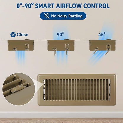 4" x 12" Floor Register Vent Covers 4-Pack, Walkable Powder-Coated Metal Vent Covers with Adjustable Airflow, Curved Safe Edges for Floor/Wall, Brown