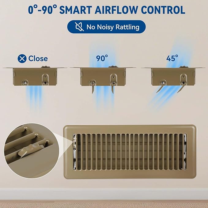 4" x 10" Floor Register Vent Covers 2-Pack, Walkable Powder-Coated Metal Vent Covers with Adjustable Airflow, Curved Safe Edges for Floor/Wall, Brown