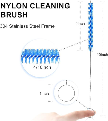 Flexible Drain Brush Cleaner Kit – CPAP Hose Cleaner 5ft Long Elastic Double Head Nylon Cleaning Brush + 3pcs 10” Straw Brushes for Aquarium Water Filter Pipe Air Tube Fish Tank Tub Sinks Glass Vase