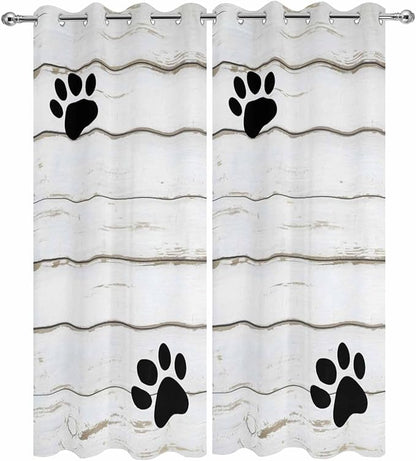 Wood Grain Outdoor Curtains for Patio Claws Animals Wooden White Waterproof Outside Curtains with Grommet Top Weatherproof Curtain for Cabana Pergola Gazebo, 2 Pack, 54" W x 84" L