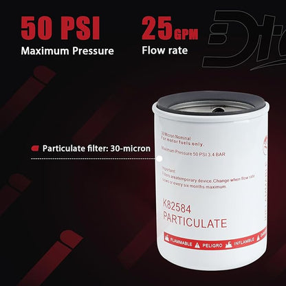 30 Micron Spin-on Fuel Filter Element, 25 GPM Diesel Gasoline Compatible With Mobile and Stationary Diesel Fuel Tank Pump