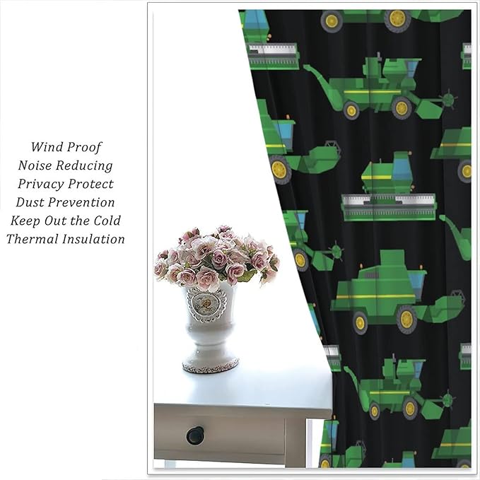 Kids Agriculture Machine Window Curtains, Farm Equipment Tractors Transport Combines Rod Pocket Decorative Windows Curtain for Boys Children Teens Room Decor 42x54in (30% Blackout)
