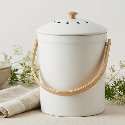 Beautiful Kitchen Compost Bin with Smell Proof Lid - Rust Proof and Odorless Compost Bucket for Your Countertop with No Smell Filters - Easy to Clean 1.1 Gallon Bin Looks Great On Any Kitchen Counter