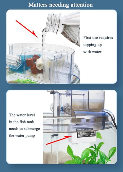Circular Fish Tank Filter, Aquarium Hang on Filter, Small Fish Tank with Biochemical Sponge, Suitable for a Circular Tank with a Diameter of 3.54″ - 5.35″