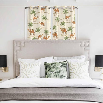 2 Panel Kitchen Cafe Curtains, Date Coconut Tree Sunlight Filtering Nature Air Through, Home Decor Window Covering Tier Curtains for Bedroom Living Room Desert Camels Botanical Tropical Beige