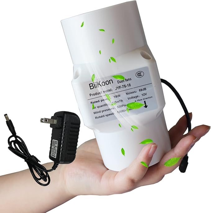 12V Inline Duct Fan 3 Inch 75Mm Ventilation Exhaust Booster 18W 68 Cfm Intake Fume Extractor Blower for Grow Tent Attic Kitchen (Color : NO Adjustable Speed, Size : 18w)