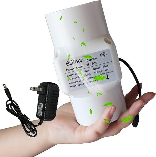 12V Inline Duct Fan 3 Inch 75Mm Ventilation Exhaust Booster 18W 68 Cfm Intake Fume Extractor Blower for Grow Tent Attic Kitchen (Color : NO Adjustable Speed, Size : 18w)