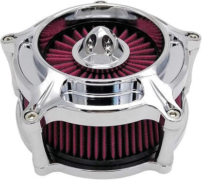 Harley Air Cleaner Turbine Intake Chrome Filter Kit Cnc Cut for Motorcycle Dyna 2000 - 2017 Softail 2000 - 2015 Touring 2000 - 2007 Fitment - B (Red)