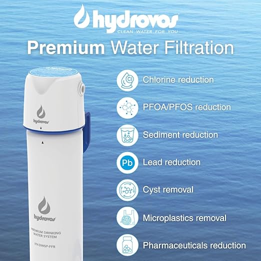 Hydrovos DWSP Premium Microplastic Water Filter, NSF 401/53/42 Under Sink Drinking Water Filtration System, Direct Connect Kitchen/Bathroom Sink, Reduces PFOA, PFOS, Lead, Cysts, Asbestos, Chlorine