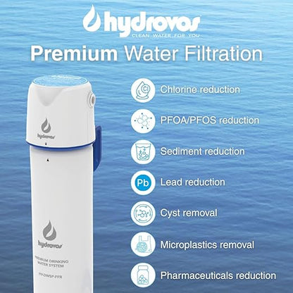 Hydrovos DWSP Premium Microplastic Water Filter, NSF 401/53/42 Under Sink Drinking Water Filtration System, Direct Connect Kitchen/Bathroom Sink, Reduces PFOA, PFOS, Lead, Cysts, Asbestos, Chlorine