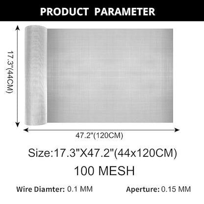 1 roll Stainless Steel Wire mesh 100 mesh,304 Wire mesh, Suitable for Vent, Cage, Garden, Window Screen, Filter Screen, etc (100Mesh 44X120CM)