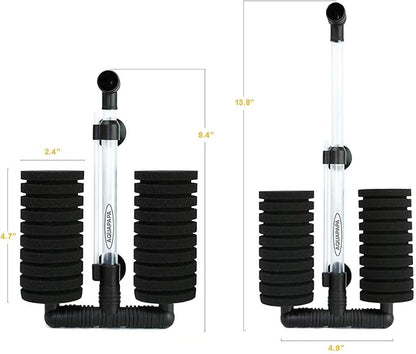 Aquarium Bio Sponge Filter 2 PCS for Fry Betta Shrimp Fish Tank Up to 55 Gallon Each., Quiet, Double Sponges