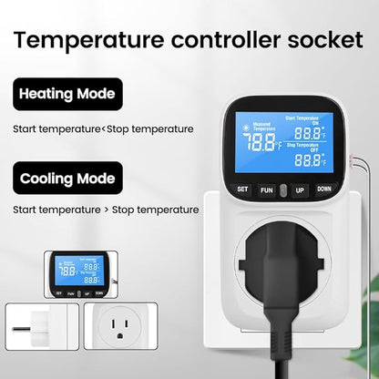 Diymore Digital Thermostat Controller, 1800W 120V/15A, -104°F to 210°F, Heating & Cooling Mode for Incubator, Greenhouse, Reptile Tank, Pool