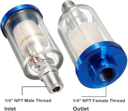 beduan Water Oil Separator Filter, 1/4" NPT Male and Female Thread Spray Gun Filters Air Line Compressor Fitting （Pack of 2）