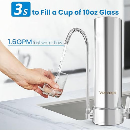 Vortopt F7 Countertop Water Filter System,Rapid Flow,6-8Months or 8000 Gallons Long-Life,5-Stage Filtration- Reduces Chlorine,Heavy Metals,Bad Odors,add Mineral Material-Includes 1 Filter