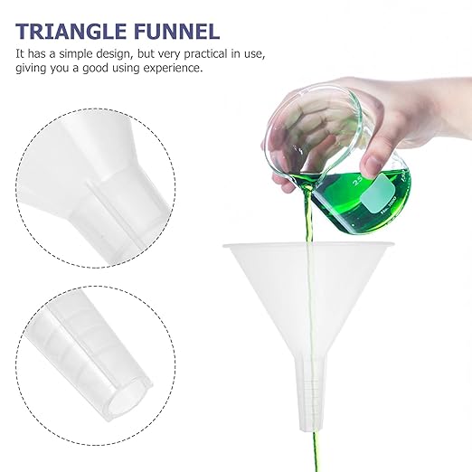 Veemoon 5pcs 100mm Plastic Scientific Triangle Funnels, Laboratory Pp Filling and Filter Funnels for Precise Liquid Transfer and Experiment Use