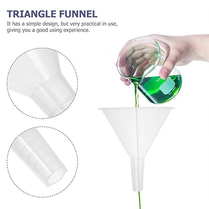 Veemoon 5pcs 100mm Plastic Scientific Triangle Funnels, Laboratory Pp Filling and Filter Funnels for Precise Liquid Transfer and Experiment Use
