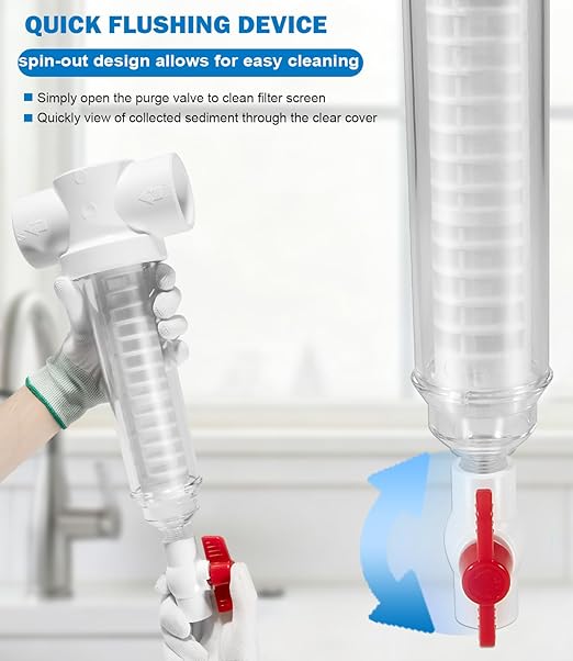 1-1/2" Spin Down Sand Separator for 50 Gpm Sediment Water Filter System, PVC Slip Fit Connections, 100 Mesh