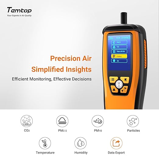Temtop Advanced Air Quality Monitor for CO2, PM2.5, PM10, with Audio Alarm, Temp & Humidity Insights, Plus Data Export for in-Depth Analysis, M2000C 2ND