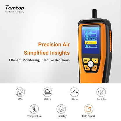 Temtop Advanced Air Quality Monitor for CO2, PM2.5, PM10, with Audio Alarm, Temp & Humidity Insights, Plus Data Export for in-Depth Analysis, M2000C 2ND