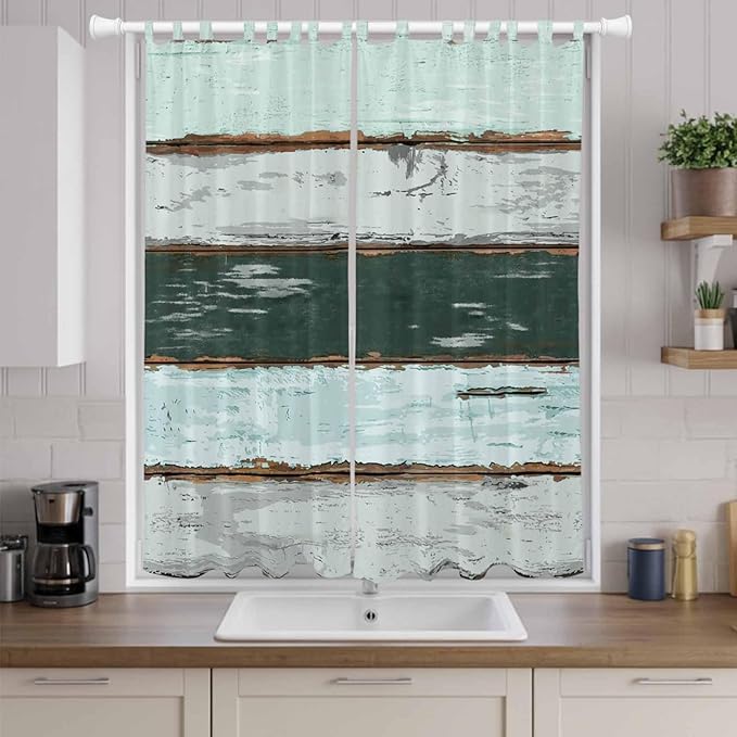 Blue Teal Living Room Curtains 84 Inch Length, Window Curtains Tab Top, Vintage Wooden Retro Art Farmhouse Barns Light Filtering Window Treatments Drapes 52"x84" 2 Panel