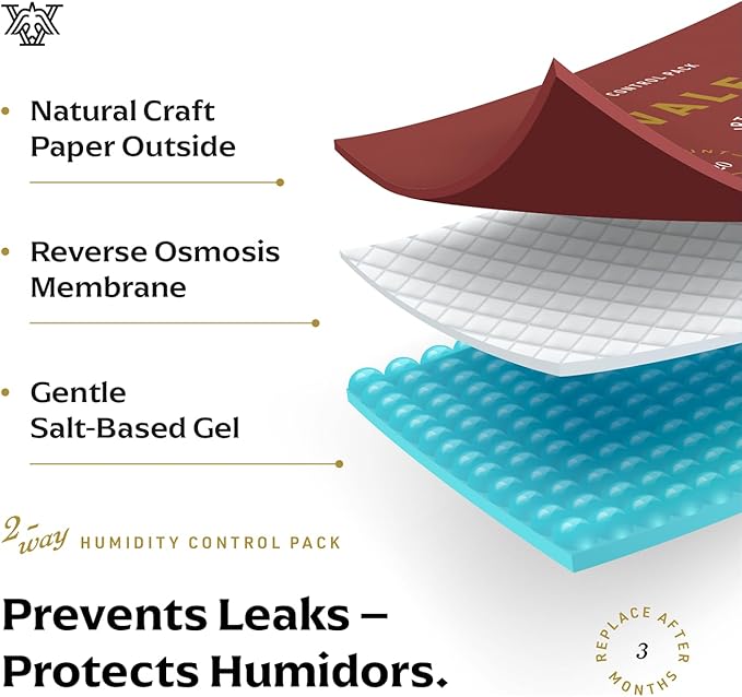 Valet 75% Two-Way Humidity Packs for Wood Containers, 12-Pack, 60g Each, Humidifier Pack Prevents Leaks and Controls Moisture with Natural Craft Paper Design