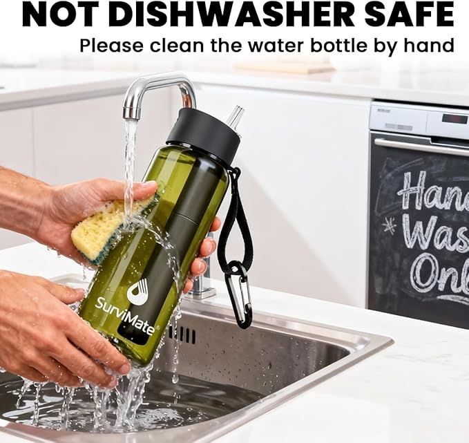 SurviMate 5-Stage 0.01μm Ultra-Filtration Filtered Water Bottle, BPA-Free Material, NSF/ANSI 42&372 Certified, Portable Water Filter Bottle for Survival, Camping, Hiking, and Emergency Use
