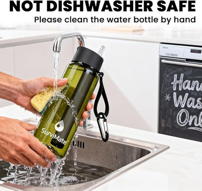SurviMate 5-Stage 0.01μm Ultra-Filtration Filtered Water Bottle, BPA-Free Material, NSF/ANSI 42&372 Certified, Portable Water Filter Bottle for Survival, Camping, Hiking, and Emergency Use
