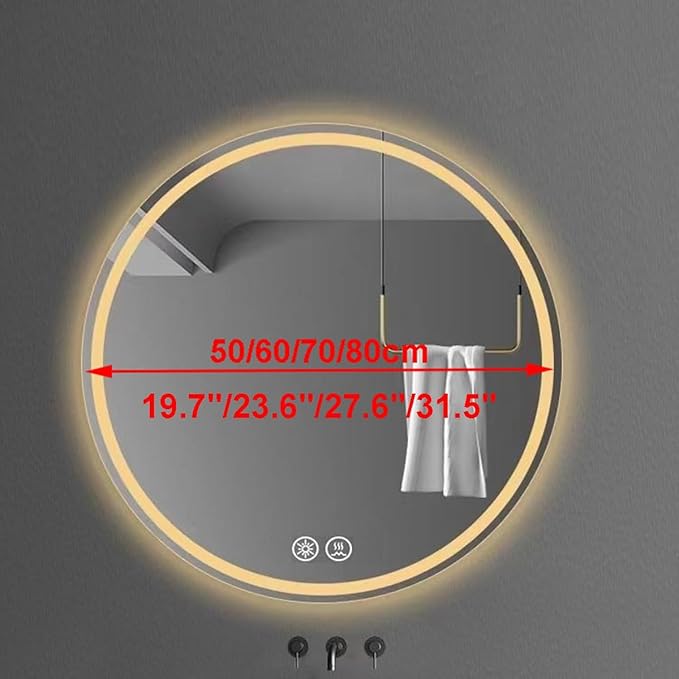 Vanity Mirror Round Illuminated LED Bathroom Mirror with Touch Sensor Switch Dimming Function Demister Pad 3 Colors Temperature Suitable for Vanity Bathroom Or Bedroom(31in)