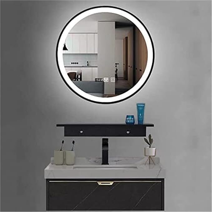 Bathroom Mirror, Round Illuminated LED with Demister Pad with Touch Control Touch Dimmer Switch(60cm/23.6in)