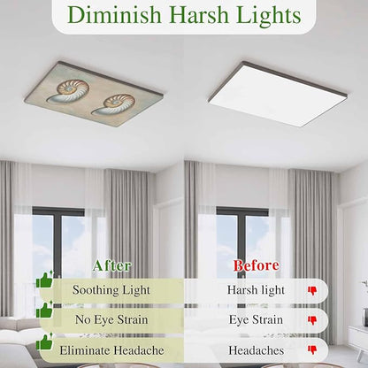 Fluorescent Light Covers for Ceiling Lights Shell Conch Magnetic Light Filters 2 Pack 4x2 ft Vintage Ocean Marine Life Ceiling Lights Cover for Classroom Office School Home Drop Lamp Decor