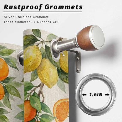 Lemons Yellow Orange Summer Plant Linen Outdoor Curtains for Patio Waterproof Outside Curtains with Grommet Top Weatherproof Curtain for Cabana Pergola Gazebo, 1 Panel, 54" W x 95" L