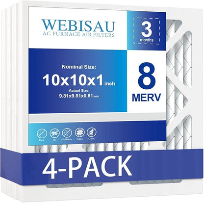 10x10x1 Air Filter MERV 8 MPR 600 4Pack Furnace Filters Pleated HVAC AC Furnace Air Conditioner Filters (Exact size: 9 3/4"x9 3/4"x3/4")