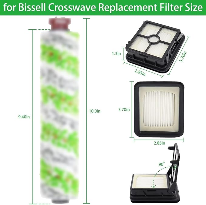 for Bissell CrossWave Pet Pro 2306A CrossWave 1785 Series Replacement Parts 4 Pack 2460 Multi-Surface Pet Pro Cleaner Brush Rolls Tangle-Free+4 Pack 1866 Vacuum Filters Part 1613568 1608684