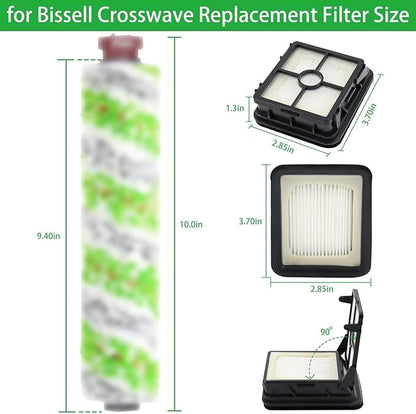 for Bissell CrossWave Pet Pro 2306A CrossWave 1785 Series Replacement Parts 4 Pack 2460 Multi-Surface Pet Pro Cleaner Brush Rolls Tangle-Free+4 Pack 1866 Vacuum Filters Part 1613568 1608684