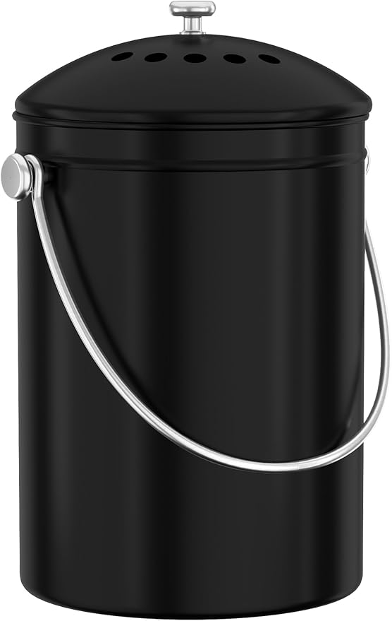 Utopia Kitchen Compost Bin for Kitchen Countertop, 1.3 Gallon Compost Bucket for Kitchen with Lid, Includes 1 Spare Charcoal Filter (Black)