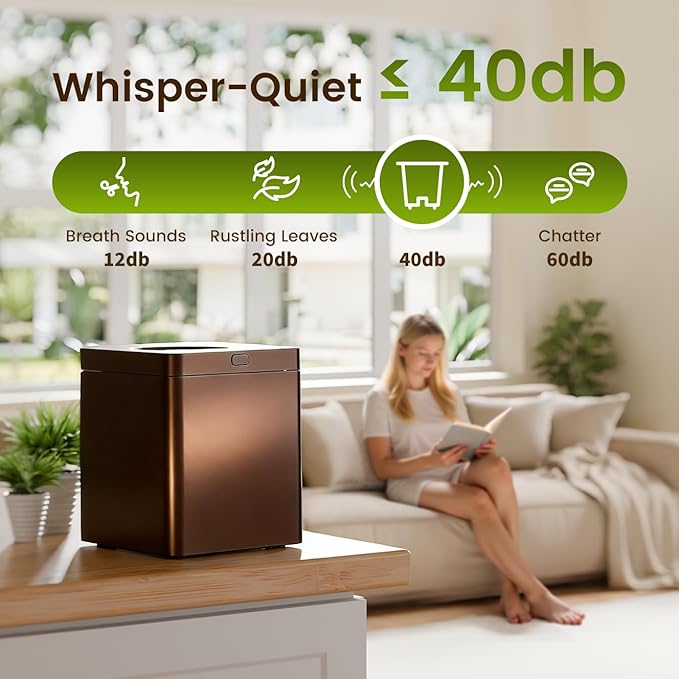 TOPZEE Electric Composter:3L Kitchen Compost Bin Countertop Indoor Odorless, Kitchen Composter Auto-Cleaning, Turns Waste into Natural Fertilizer with a Single Button, Dark Brown