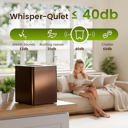 TOPZEE Electric Composter:3L Kitchen Compost Bin Countertop Indoor Odorless, Kitchen Composter Auto-Cleaning, Turns Waste into Natural Fertilizer with a Single Button, Dark Brown