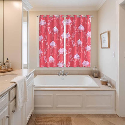 2 Panel Kitchen Cafe Curtains, Desert Camel Sunlight Filtering Nature Air Through, Home Decor Window Covering Tier Curtains for Living Room 80W x 63L inch Summer Sand Camel Animal Vintage Pink