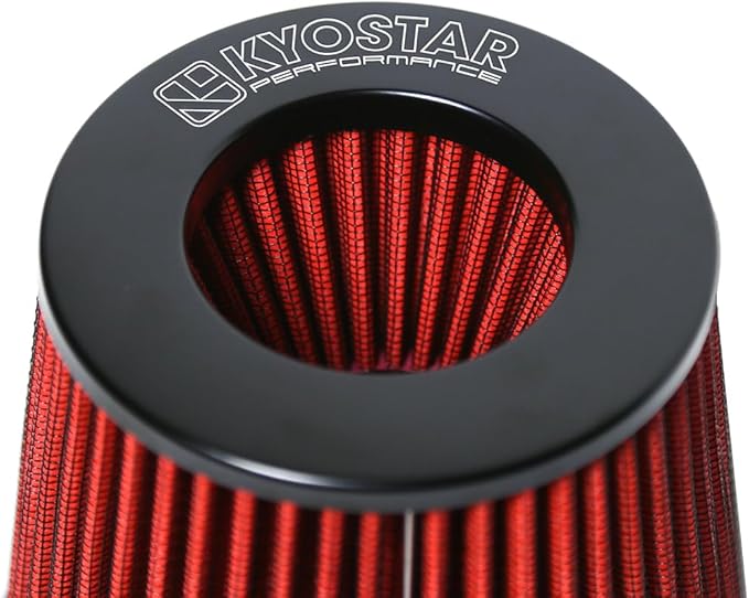 KYOSTAR Universal 3.5" (89mm) High-Flow Air Filter, Reusable Cone Cold Air Intake, High Performance, Washable, Clamp-On Car High Flow Air Kit, Flange Diameter: 3.5 Inch, Filter Height: 6.1 Inch, Red
