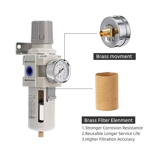 Air Compressor Water Separator Filter 3/4" NPT 0-150 PSI,Compressed Filter Regulator Combo,Poly Bowl,Semi-Auto Drain