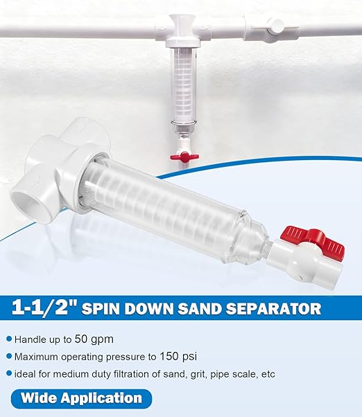1-1/2" Spin Down Sand Separator for 50 Gpm Sediment Water Filter System, PVC Slip Fit Connections, 100 Mesh