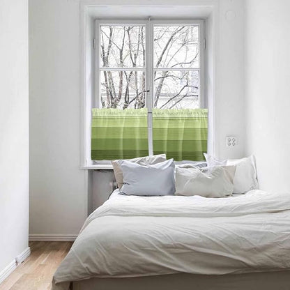 Gradient Green Wooden Board Window Valance Curtains, Retro Country Wood Grain Light Filtering Kitchen Valance with 3-inch Rod Pocket for Living Room Bathroom Bedroom,2 Panel,27.5x36In